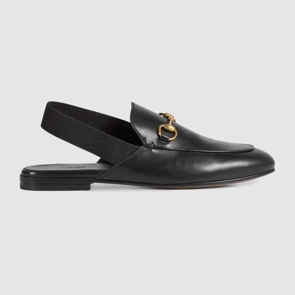 Gucci Black Leather Princetown Elastic Slingback Slipper Mule Flat sz 34.5/4.5 - Picture 1 of 16